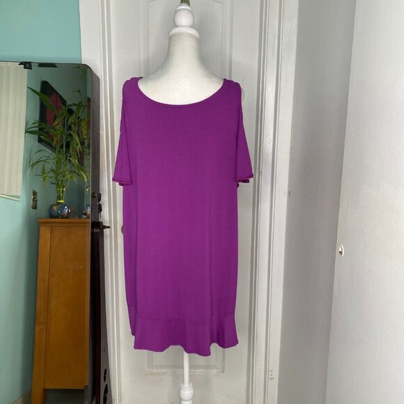 Roaman's Purple Cold Shoulder Ruffled Criss Cross Top, Size 14/16 #292 - Picture 4 of 13